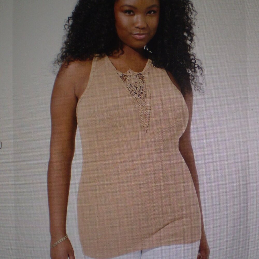 nwt TORRID BEIGE RIB CROCHET INSET TANK TOP SZ 2X
